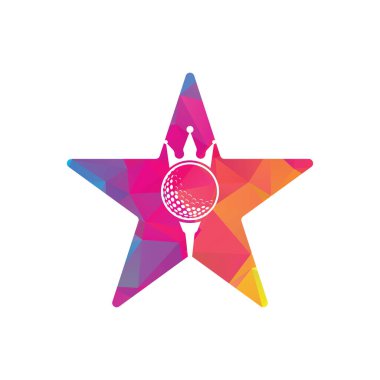 King golf yıldızı şekilli konsept vektör logosu tasarımı. Taç vektör simgesi ile golf topu.