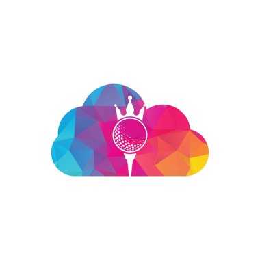 King golf bulutu şekilli konsept vektör logosu tasarımı. Taç vektör simgesi ile golf topu.