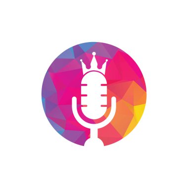 Podcast kral vektör logosu tasarımı. King müzik logosu tasarımı konsepti.