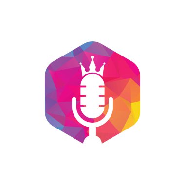 Podcast kral vektör logosu tasarımı. King müzik logosu tasarımı konsepti.