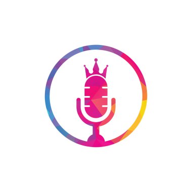 Podcast kral vektör logosu tasarımı. King müzik logosu tasarımı konsepti.