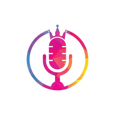 Podcast kral vektör logosu tasarımı. King müzik logosu tasarımı konsepti.