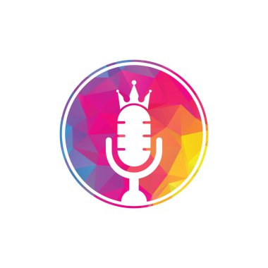 Podcast kral vektör logosu tasarımı. King müzik logosu tasarımı konsepti.