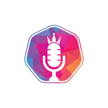 Podcast kral vektör logosu tasarımı. King müzik logosu tasarımı konsepti.