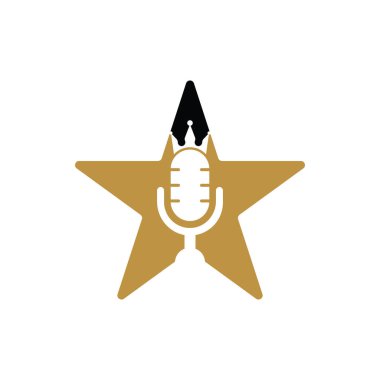 Podcast kralı ve yıldız şekli vektör logosu tasarımı. King müzik logosu tasarımı konsepti.