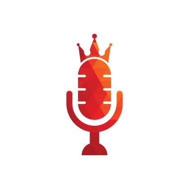 Podcast kral vektör logosu tasarımı. King müzik logosu tasarımı konsepti.
