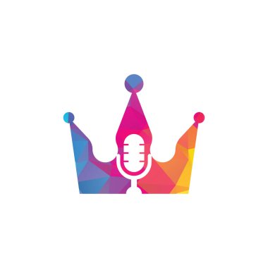 Podcast kral vektör logosu tasarımı. King müzik logosu tasarımı konsepti.