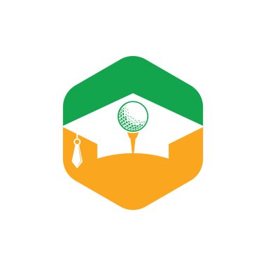 Mezuniyet şapkası ve golf topu logosu tasarımı. Golf Okulu Simgesi Logosu Tasarım Elemanı. Golf Akademisi Logo Vektörü Simgesi.