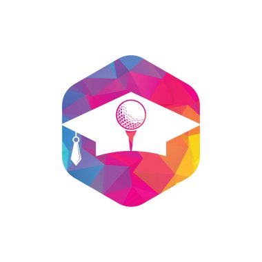 Mezuniyet şapkası ve golf topu logosu tasarımı. Golf Okulu Simgesi Logosu Tasarım Elemanı. Golf Akademisi Logo Vektörü Simgesi.