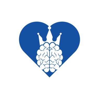 Crown beyin kalp şekli logo ikonu tasarımı. Akıllı kral vektör logosu tasarımı. Taç simgesi dizaynlı insan beyni.