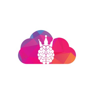 Crown beyin bulutu şekilli logo ikonu tasarımı. Akıllı kral vektör logosu tasarımı. Taç simgesi dizaynlı insan beyni.