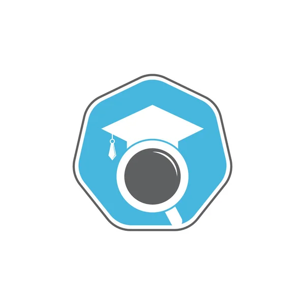 Diseño Logotipo Sombrero Graduado Lupa Buscador Estudiantes Vector Logo Plantilla — Vector de stock