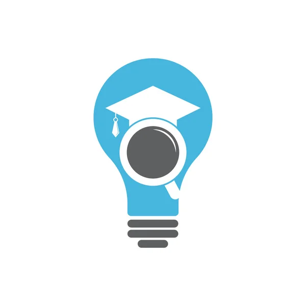 Buscar Logo Concepto Bulbo Educación Forma Diseño Logotipo Sombrero Graduado — Vector de stock