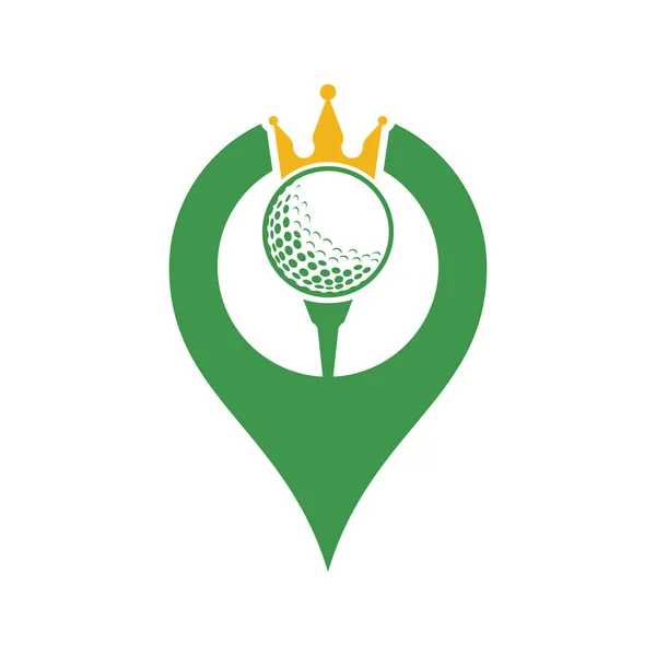 King Golf Gps Vorm Concept Vector Logo Ontwerp Golfbal Met — Stockvector