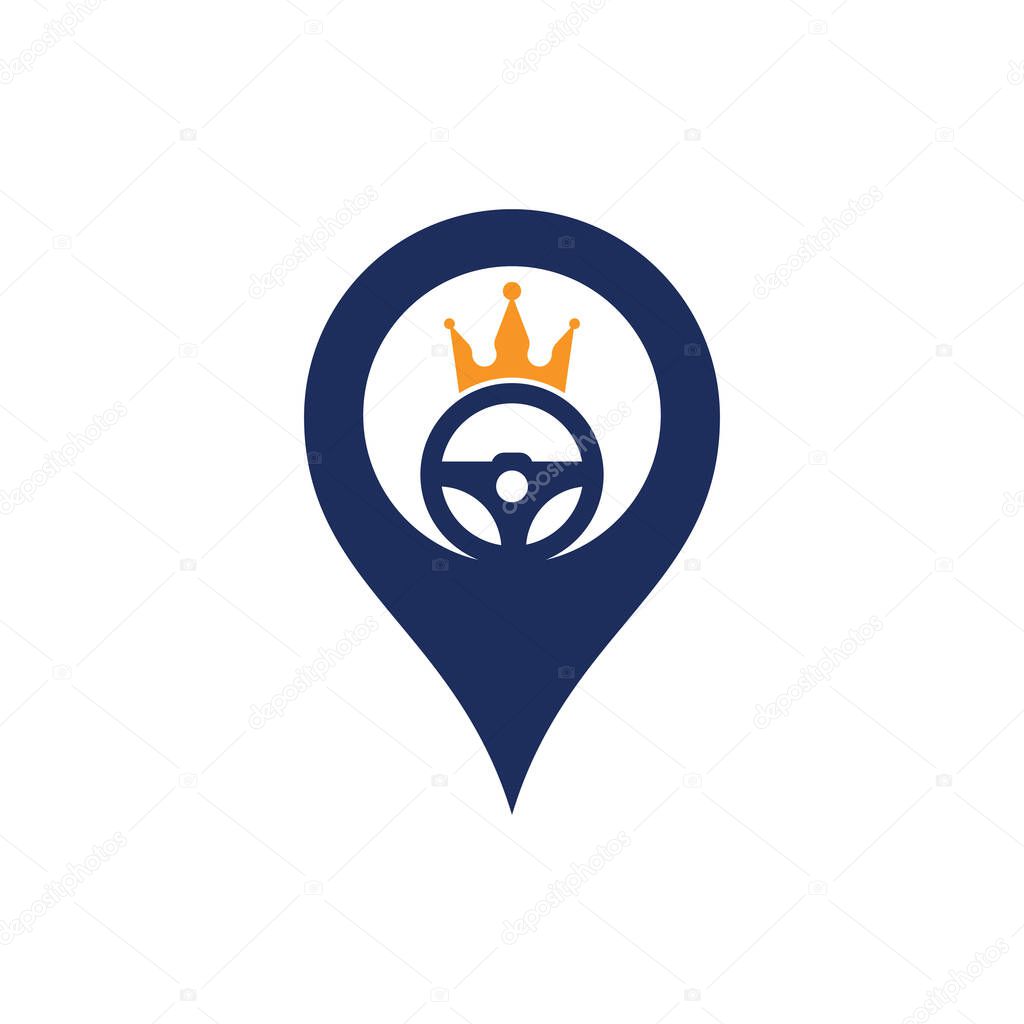 Drive king gps concept vector logo design. Steering and crown icon.