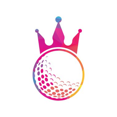 King golf vektör logosu tasarımı. Taç vektör simgesi ile golf topu.