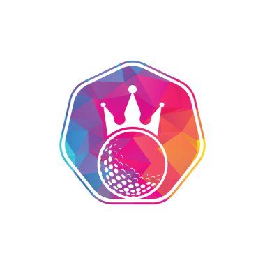 King golf vektör logosu tasarımı. Taç vektör simgesi ile golf topu.