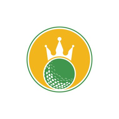 King golf vektör logosu tasarımı. Taç vektör simgesi ile golf topu.