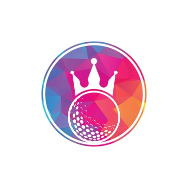King golf vektör logosu tasarımı. Taç vektör simgesi ile golf topu.