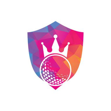 King golf vektör logosu tasarımı. Taç vektör simgesi ile golf topu.