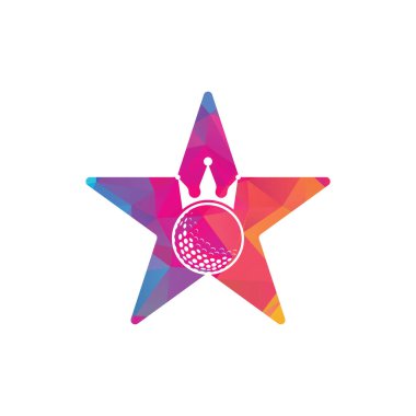 King golf yıldızı şekilli konsept vektör logosu tasarımı. Taç vektör simgesi ile golf topu.