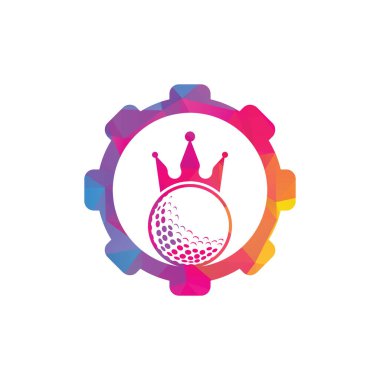 King golf takımı şekilli konsept vektör logosu tasarımı. Taç vektör simgesi ile golf topu.