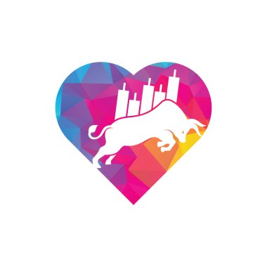 Ticari Boğa Kalbi şekilli konsept logo tasarımı. Bullish Trader Logosu. Forex bull logo tasarım şablonu vektörü.