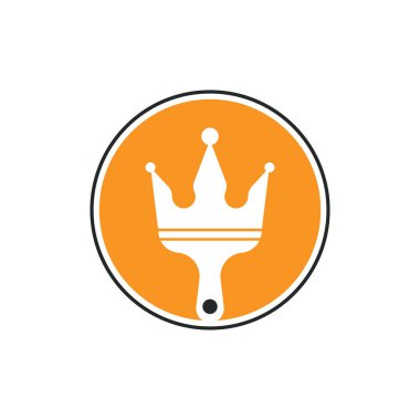 Kral boyası vektör logosu tasarımı. Taç ve boya fırçası simgesi.