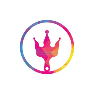 Kral boyası vektör logosu tasarımı. Taç ve boya fırçası simgesi.