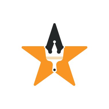 Kral boyası ve yıldız şekli konsept vektör logosu tasarımı. Taç ve boya fırçası simgesi.