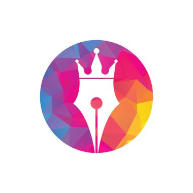 Kral kalem vektör logosu tasarımı. Kraliyet Kalemi Taç Logo tasarım şablonu.