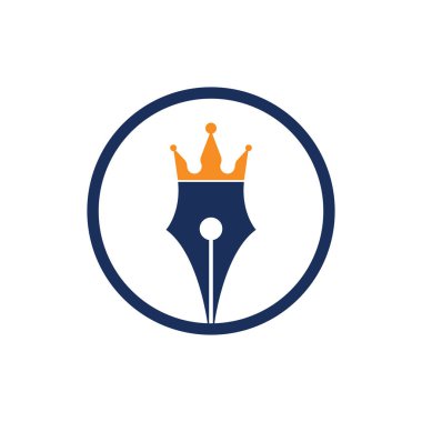 Kral kalem vektör logosu tasarımı. Kraliyet Kalemi Taç Logo tasarım şablonu.