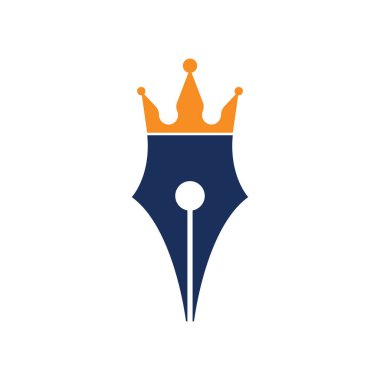 Kral kalem vektör logosu tasarımı. Kraliyet Kalemi Taç Logo tasarım şablonu.