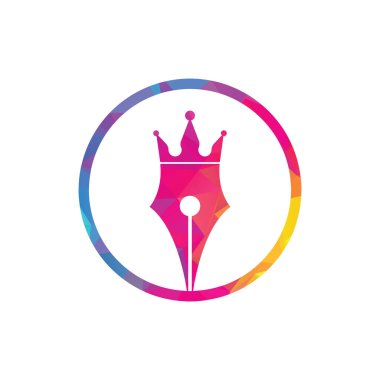 Kral kalem vektör logosu tasarımı. Kraliyet Kalemi Taç Logo tasarım şablonu.