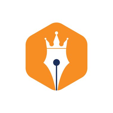 Kral kalem vektör logosu tasarımı. Kraliyet Kalemi Taç Logo tasarım şablonu.