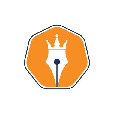 Kral kalem vektör logosu tasarımı. Kraliyet Kalemi Taç Logo tasarım şablonu.