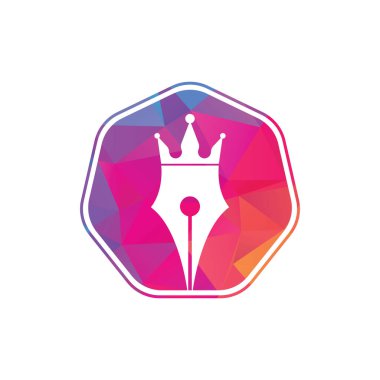 Kral kalem vektör logosu tasarımı. Kraliyet Kalemi Taç Logo tasarım şablonu.