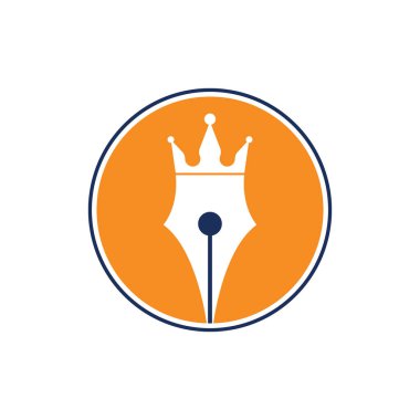Kral kalem vektör logosu tasarımı. Kraliyet Kalemi Taç Logo tasarım şablonu.
