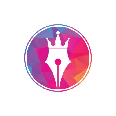 Kral kalem vektör logosu tasarımı. Kraliyet Kalemi Taç Logo tasarım şablonu.