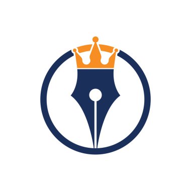 Kral kalem vektör logosu tasarımı. Kraliyet Kalemi Taç Logo tasarım şablonu.