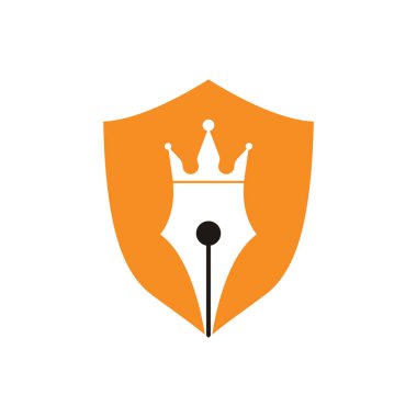 Kral kalem vektör logosu tasarımı. Kraliyet Kalemi Taç Logo tasarım şablonu.