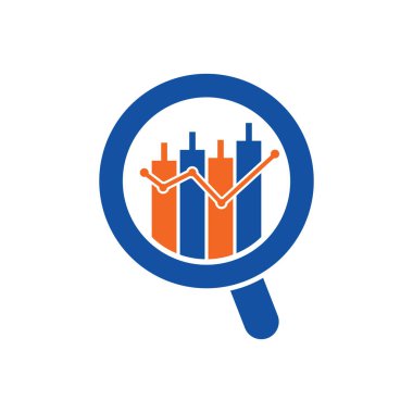 Finans logosu tasarım vektör simgesini ara. Grafik ve büyütecin vektör logosu kombinasyonu.