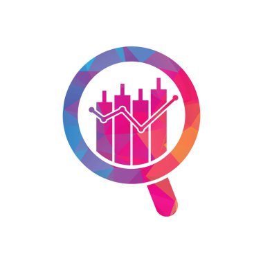 Finans logosu tasarım vektör simgesini ara. Grafik ve büyütecin vektör logosu kombinasyonu.