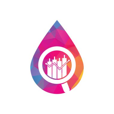 Arama finans düşüşü konsept logo tasarım vektör simgesi. Grafik ve büyütecin vektör logosu kombinasyonu.