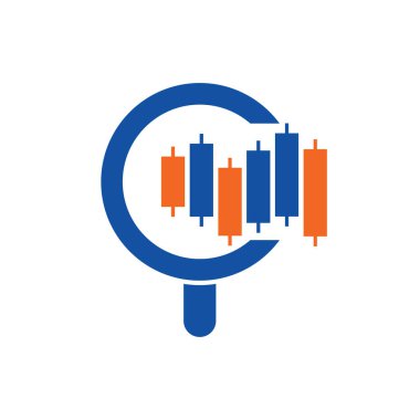 Finans logosu tasarım vektör simgesini ara. Grafik ve büyütecin vektör logosu kombinasyonu.
