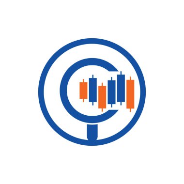 Finans logosu tasarım vektör simgesini ara. Grafik ve büyütecin vektör logosu kombinasyonu.