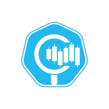 Finans logosu tasarım vektör simgesini ara. Grafik ve büyütecin vektör logosu kombinasyonu.