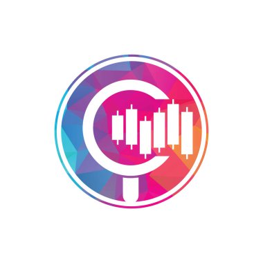 Finans logosu tasarım vektör simgesini ara. Grafik ve büyütecin vektör logosu kombinasyonu.