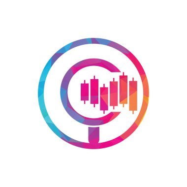 Finans logosu tasarım vektör simgesini ara. Grafik ve büyütecin vektör logosu kombinasyonu.