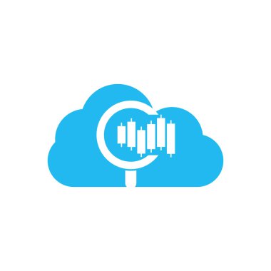 Arama finans bulutu şekilli konsept logo tasarım ikonu. Grafik ve büyütecin vektör logosu kombinasyonu.